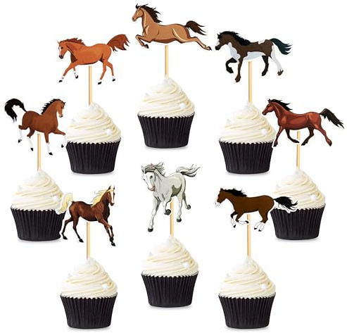 Blumomon 32 Stück Pferde Cupcake Toppers Pferd Cake Toppers für Pferde Thema Geburtstag Babydusche Dekoration Party Hochzeit Zubehör für Geburtstagsfeier