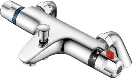 Thermostatic Bath Shower Mixer Tap ZAMERY Deck Mounted Thermostatic Bath Tub Taps Solid Brass Thermostatic Bathtub Shower Mixer Bar Valve Thermostatic Bath Mixer Taps with 38°C Safety Anti-Scald