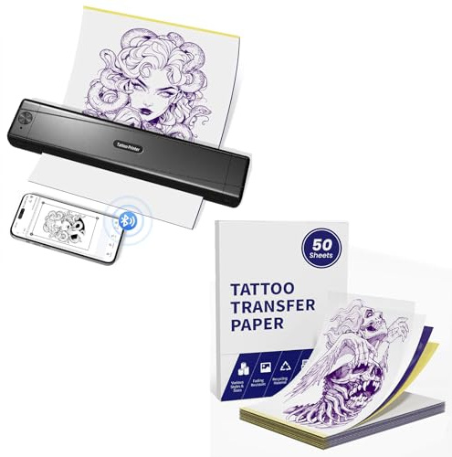 TATTMUSE Tattoo Drucker mit 50 Stück A4 Größe Tattoo Transfer Papier, Tattoo Transfer mit Smartphone PC, Stencil Drucker für Tattoo Künstler und Anfänger