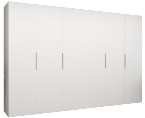 MEBLE KRYSPOL - Kleiderschrank - Drehtürenschrank - Schrank 300x202x52cm - Moderner Garderobenschrank Schlafzimmer, Flur, Jugendzimmer - Farbe Weiß, Griff Kaschmir - Marbella 1 300