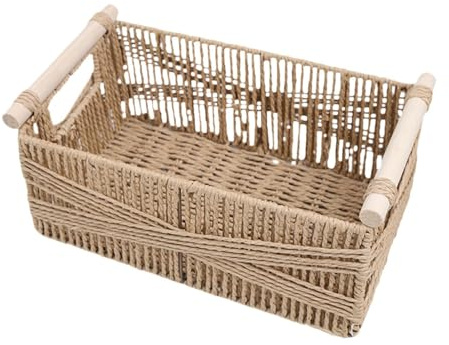 Generic Cestino Decorativo per Mensole, Cestino di Carta E Corda con Manico, Cestino per Carta Igienica, Cestino Portaoggetti per Caffè, Articoli Vari, L