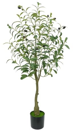 Olivo artificial, olivo falso de interior, olivo simulado con maceta, planta de olivo grande con hojas realistas para el hogar, la oficina y la decoración de interiores 120