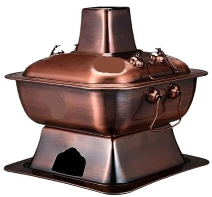 OWOHYG Marmite à Charbon de Bois en Acier Inoxydable, marmite à Charbon de Bois à l'ancienne, marmite Chinoise en cuivre, ustensiles de Cuisine (Laiton 32 cm)
