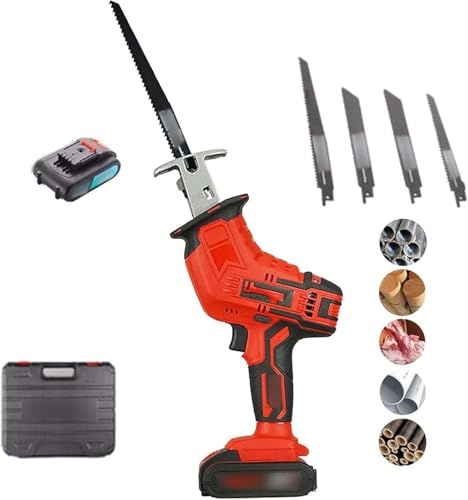 Scie Boucher Électrique Sans Fil Puissante, Scie à Os et Viande 450W avec Batterie 21V, Lames Remplaçables – Pour Boucherie, Cuisine, Bois et Métal(rouge,1Battery)