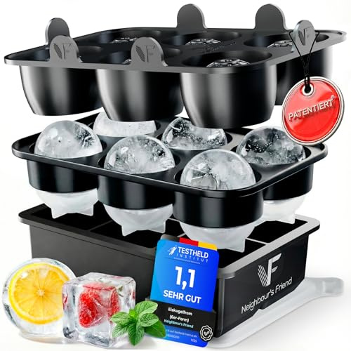 Neighbour's Friend Patentierte Eiskugelform Platinum mit XXL Eiswürfelform - Große Eiswürfelform rund Platinsilikon für Cocktails, Gin & Getränke - 6x Eiswürfel & 6x Eiskugeln spülmaschinengeeignet