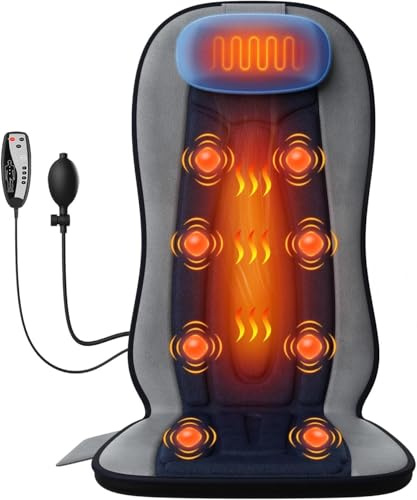 comrelax Vibration Back Massager with Heat for Chair, Massage Pad with Neck Support, Short Plush Cover, Seat Cushion for Seniors, Office Workers & Family,Fatigue & Pain Relief in Office,Home & Travel