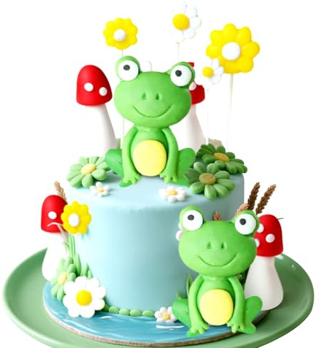 LaVenty Frog Cake Decoration Frog Mushroom Cottage Cake Topper | Garden Daisy Cake Decoration Garden Party Decoration Cottage Woodland Birthday