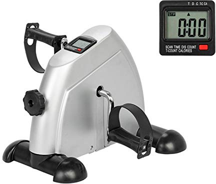 Home Use Hands and Feet Trainer Mini Exercise Bike,Portable Under Desk Bike Pedal Exerciser,Indoor Foot Cycle Arm & Leg Peddler Machine,with LCD Screen Displays,for Home Office Use (Silver)