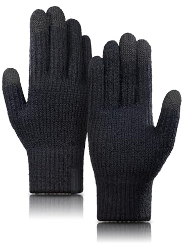 TRENDOUX Winter Wear for Men Women, Thermal Merino Wool Touchscreen Design with Elastic Fit, Thick Warm Liner and Anti-Pill Softshell, Comfortable for Driving, Walking, Daily Cold Weather – Black L