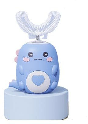 Lulabini DinoBrush 360° Ultraschall-Zahnbürste Kinderzahnbürste, Elektrische Zahnbürste Kinder mit LED-Lichtern, 5 Reinigungsmodi (Blau 6-12 Jahre)