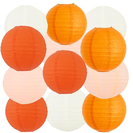 BEISHIDA Orange Round Paper Lanterns Decorative Hanging Asia Chinese Japanese Paper Lanterns Lamp for Thanksgiving Fall Harvest Birthday Baby Shower Wedding Home Decor Outdoor Party Decoration(12Pack)
