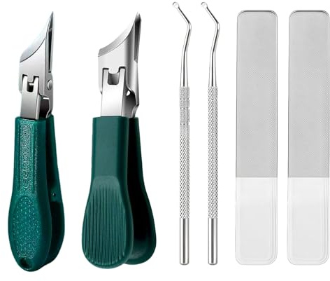 DEFIYEAR 2 Stück Nagelknipser Fußnägel, Gebogener Abgeschrägter Schnabel Clipper für Eingewachsene Nägel, Spritzwassergeschützt mit 2 Feilen und 2 Nagelpicks