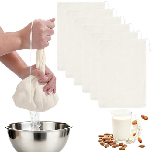 craspire 6 Paquet de Sacs à Fromage en Mousseline de Coton à Mailles Fines 11,4 x 7,8 Pouces Réutilisables Rectangulaires avec Cordon de Serrage pour Filtrer Le Fromage Le Thé Le Lait Le Café