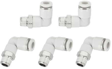 QUARKZMAN 5 Pcs Racores De Conexión Rápida Codo Macho 1/4 Pulgada Tubo OD X 1/8 Pulgada Roscado NPT 90 Grados Racor Neumático Para Tuberías De Agua Aceite Gas Aire, Blanco