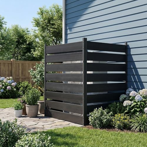 Garvee Clôture d'intimité extérieurérieure en aluminium et bois composite – Résistante aux intempéries – Installation facile sans creuser – Panneaux décoratifs pour jardin, piscine, cache-poubelle