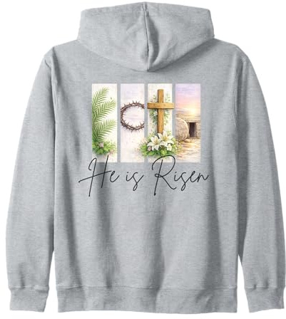 Él es Resucitado Cristiano Pascua Jesucristo Tumba Vacía Cruz Sudadera con Capucha