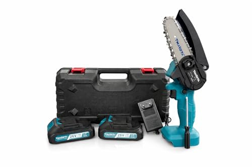 Mini Motosega a Batteria 4 Pollici per Potatura, Motosega Elettrica Portatile con 2 Batterie 26V 2.0Ah, Sega a Catena Compatta per Taglio Rami, Giardino e Alberi, Leggera e Facile da Usare