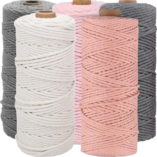 Mockotta 5 Stück Makramee Garn 3mmx50m Natürliche Baumwollseil Macrame Cord
