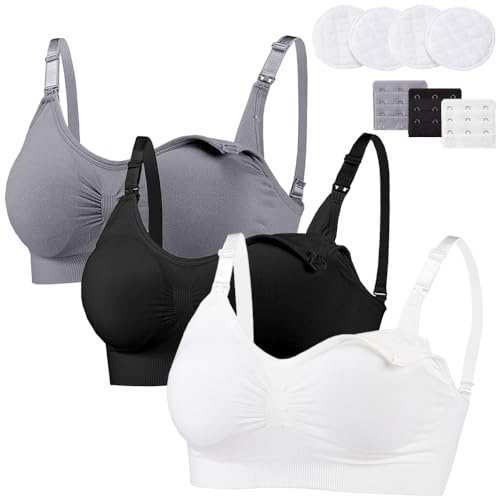 3-pack amnings-BH för kvinnor Trådlös Sömlös Gravid BH Amnings BH:ar Bralette Camisole Toppar Sov BH:ar med avtagbara kuddar