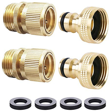 HQMPC Garden Hose Quick Connect Solid Brass Quick Connector Garden Hose Fitting Water Hose Connectors 3/4 inch GHT (2SETS)