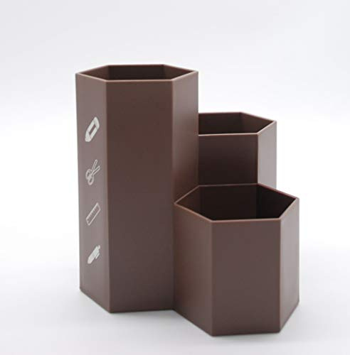 AhfuLife Pot Créatif Hexagonal Multifonction pour Ranger Pinceaux de Maquillage, Pinceaux, Stylos, Papeterie - Décoration de Bureau - Chocolat