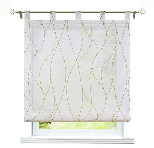 ESLIR Raffrollo mit Schlaufen Gardinen Küche Raffgardinen Transparent Schlaufenrollo Modern Vorhänge mit Wellen Muster Sand BxH 80x140cm 1 Stück