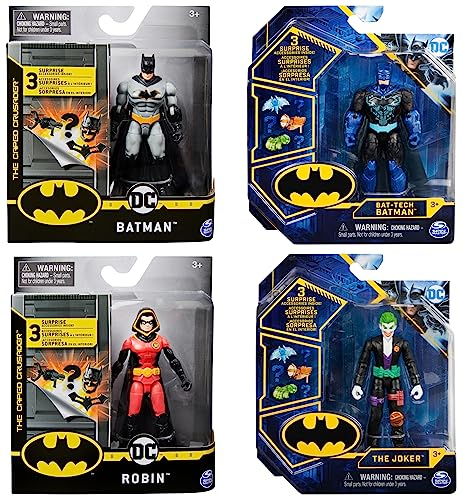 DC Comics Batman 10cm-Actionfigur mit Missionskarte und 3 geheimen Ausrüstungsteilen - unterschiedliche Varianten (Das gelieferte Produkt kann von den Abbildungen abweichen )