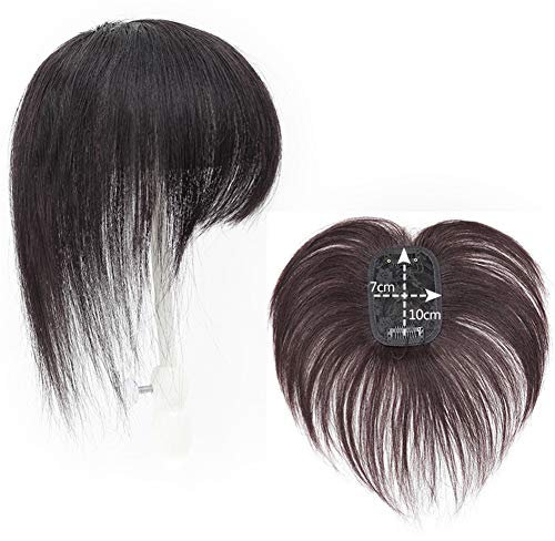 RemeeHi - Capelli veri invisibili a clip, lisci, toupet o topper, capelli sottili, 15,2 cm, marrone scuro