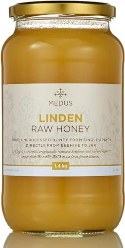 Earthbreath Linden I Basswood I Lime Raw Honey - 1.4kg - From Single Apiary - Pure, Unpasteurised & Unfiltered - Natural Sweetener for Cooking, Coffee, Tea, Juice, Drinks, Food