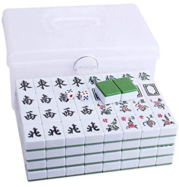 SMSOM Chinesisches Mahjong-Spiel Set - Pro Set - mit 144 mittelgroßen Fliesen und Fall (für das Spiel mit chinesischem Stil)
