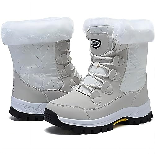 Maxome Snow Boots Womens Winter Boots Walking Ladies Waterproof Fur Lined Ankle Mid Calf Outdoor Women Walking Shoes Non-Slip Lightweight for Girls Booties