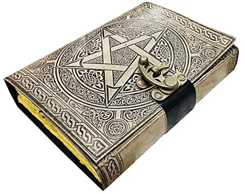 Zauberbuch Wiccan Tagebuch Buch of Shadows Journal Blanko Hexerei Bücher Antik Büttenrand Papier Pentagramm Leder Tagebuch Pentagramm Blanko Buch Verschluss Verschluss Geschenk für Frauen 17,8 x 12,7