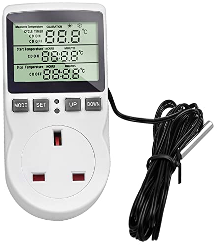 Thermostat Outlet Socket Digital Temperature Controller with 1.7m Sensor Heating Cooling Thermostat 230V 16A Timer Switch Plug for Greenhouse Reptile Terrarium Home