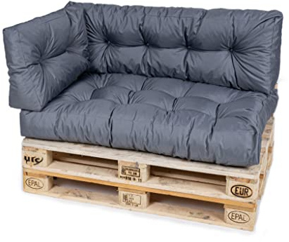 TexDeko® Garden Palettenkissen Set 3-TLG 120x80x18cm Grau | In- & Outdoor, wasserabweisend, UV-beständig, zusätzlicher Vliesmantel, formstabile Palettenpolster, gesteppt, Gartenmöbel