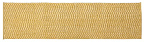 Tappeto in 100% cotone con motivo a spina di pesce, 60 x 220 cm, colore senape, runner per interni, corridoio, cucina, soggiorno, camera da letto, lavabile in lavatrice, intrecciato a mano