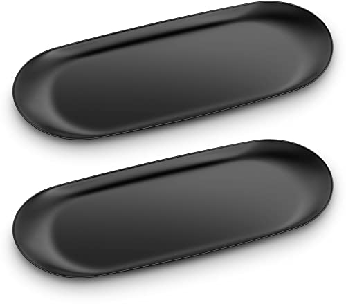 ecooe Edelstahl Deko Tablett Groß 23 x 9.5 cm Servierteller Dekoteller schwarz Ablageschale Metall für Dessert Kosmetik Schmuck Kerzen (2 Stück)