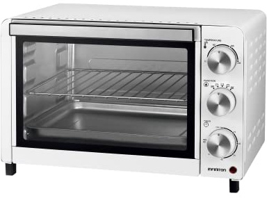 INFINITON HSM-A18B – Horno sobremesa, Blanco, 18L, 1200W, Convección, Doble acristalamiento, Control de temperatura, Temporizador 60 min.