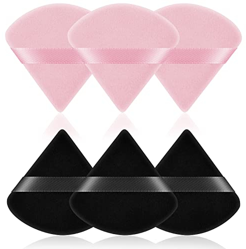 AUAUY 6 PCS Piumino da Cipria, Riutilizzabile Spugnette Triangolari per Trucco, Spugna Fondotinta, per Cipria Sciolta Fard Fondotinta Strumenti per il Trucco Wet And Dry (3 PCS Neri+ 3 PCS Rosa)