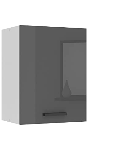 Belini Hängeschrank Küche, Küchenschränke SG. Breite 45 cm. Oberschrank mit 1 Tür, Küchenhängeschränke, Wandschrank Hängend, Silber Hochglanz
