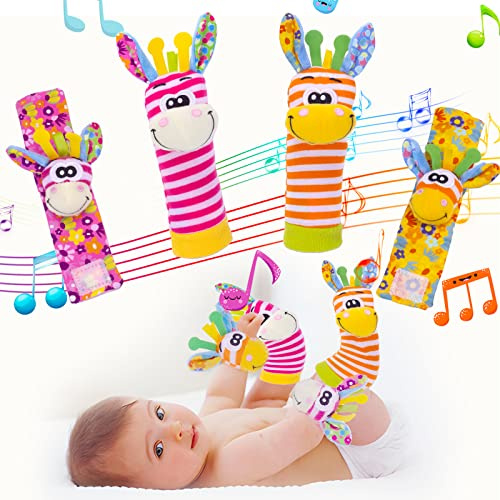 PADONISE Wrist Rattles Baby Socks Baby Toys Set Soft Sensory Toys for Babies Cartoon Animal Rattles Sock Early Development Toy Baby Shower Birth Gift for Newborn Infant Baby Boy Girl 0 to 3 Years Old