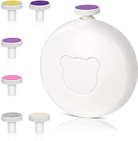 Vicloon Lima de Uñas Bebé,6 en 1 Cortaúñas Eléctrico para Niños, Juego de Uñas para Dedos de Los Pies,Cortaúñas Silencioso Cortador,Juego de Uñas El Cuidado del Recién Nacido(Sección de Oso-Blanco)