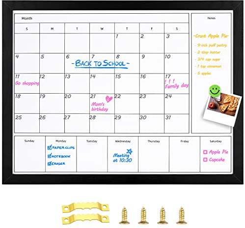 Aitakatta 3-in-1 Dry Erase Calendar for Wall, 17x13 inches Magnetic Surface Monthly & Weekly Planner Whiteboard, Dry Erase Board with Black Wood Frame, Hanging White Board Calendar(YL+ZL-BK,4333)