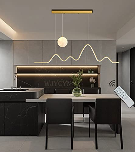 WJYCYN LED Pendelleuchte 70W Gold Hängelampe Dimmbar Esstisch Esszimmer Lampe Modern Hängend Leuchte 120cm mit Mond Design Fernbedienung Höhenverstellbar Decke Hängeleuchte Büro Deko Deckenlampe