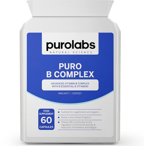 Purolabs Vitamin B Complex High Strength – High Strength VIT B Complex with 8 Essential B Vitamins – Methylated Folate & B12 Supplements with Vitamin B6 and B12 – 60 Vegan Capsules – Made in UK