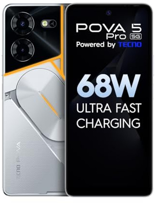 Pova 5 Pro 5G (Silver Fantasy) | 8 GB RAM, 256 GB Storage | 68 W Ultra-Rapid Charging | Multicolor Retro-Illuminated ARC Interface | Dual AI Camera 50 MP