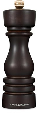 Cole & Mason H233079 London Moulin à poivre en bois de chocolat Precision+ Mécanisme carbone Moulin à poivre avec mouture réglable Bois de hêtre 180 mm