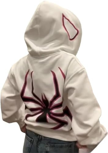 Silver Basic Sudadera Spider para Hombre/Mujer Y2K Chaqueta con Cremallera con Estampado de Spider Vintage Sudadera de Gran Tamaño Disfraz de Halloween L,Blanco-1