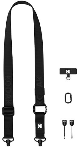KODAK Multi-Purpose Camera Strap Mehrzweck-Kameragurt (Schwarz) -Schnellverschluß,Einstellbar,Leichte,Langlebige Metall Drehgelenke,Nacken-Schultergurt für Spiegelreflexkamera,Kompaktkamera,Smartphone