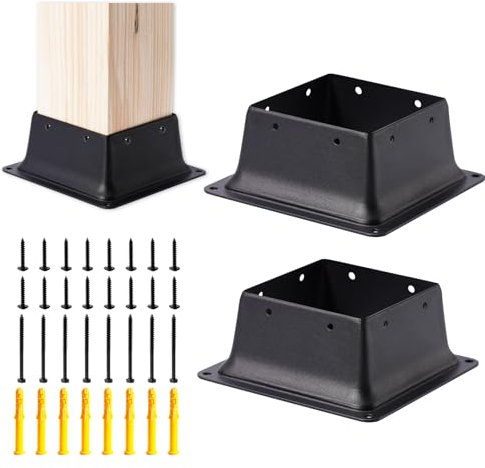Vigtayue 4x4 Post Base Anchor Kit, 2-piece, Black powder-coated, Fits 4x4 standard wood post, Supports deck, porch handrail & railing