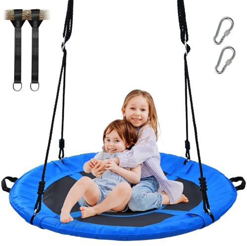 Trekassy 700lb 40 Saucer Tree Swing for Kids Adults Outdoor Textilene with 2pcs Tree Hanging Straps-Blue